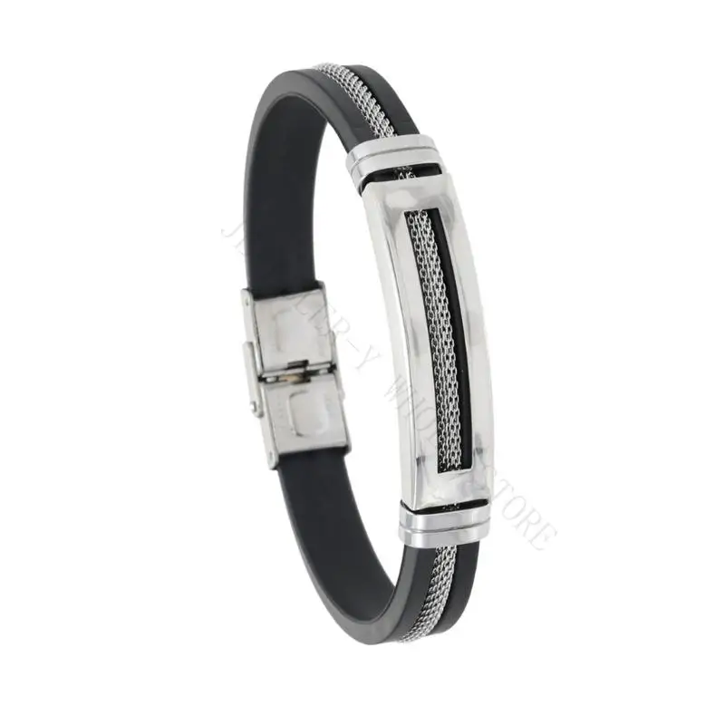 R7UF Modern Stainless Steel Silicone Bracelet For Men Office Gym Outdoor Activities