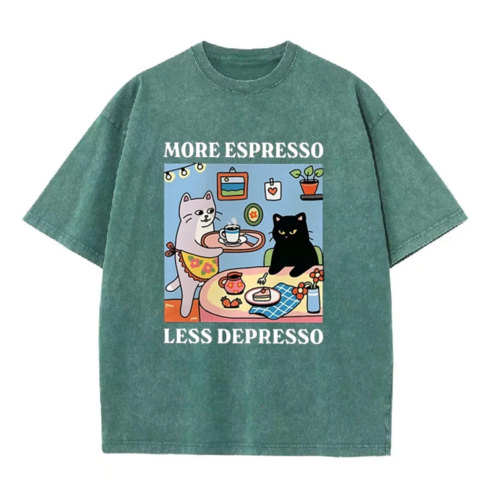 2026 Women More Espresso Less Depresso T Shirt Cute Coffee Cat Graphic Tee Casual Short Sleeve Summer Tops For Coffee Lovers