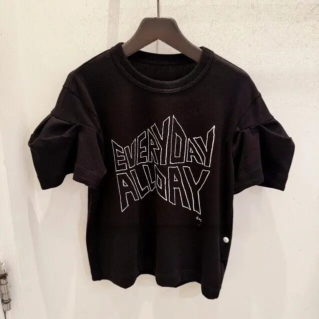 SAC Japanese 226ss Casual Letter Printed Short Sleeve Loose Crew Neck Bubble Sleeve T-Shirt
