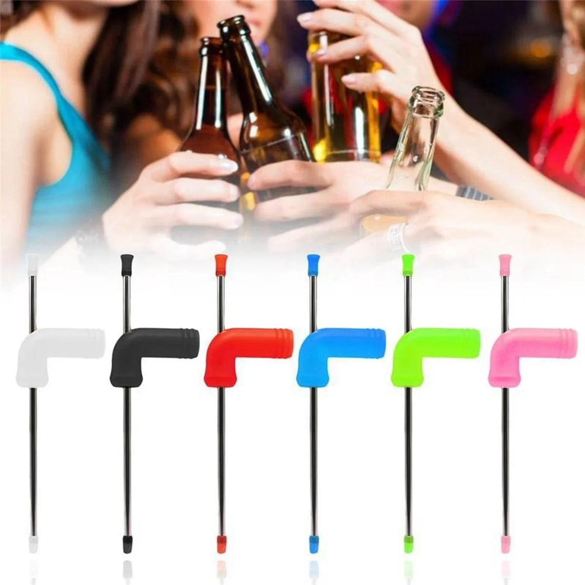 Beer Snorkel Double-Layer Beer Snorkel Bar Tools Holiday Straight Straw Style Beer Dispenser with Cleaning Brush Black