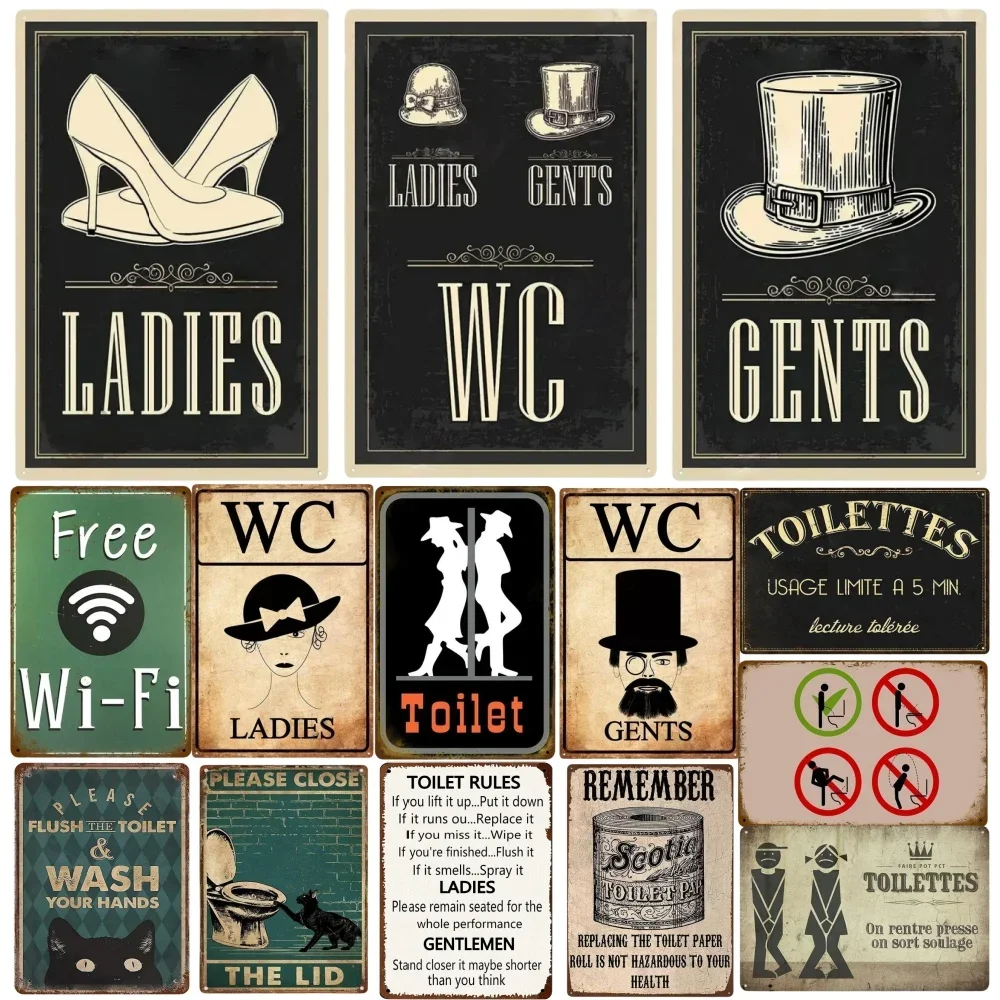 Metal Tin Sign Poster Toilet  Metal Plaque Poster WC Lavatory Toilettes Wall Art Bar Club Bathroom Restroom Toilet Wall Decor