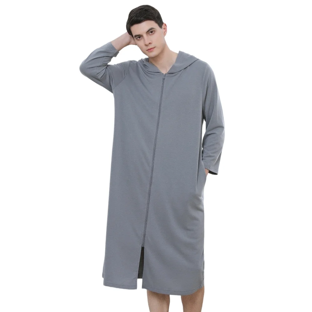 BedtimeHome Relaxation Comfortable Couples' Zipper Hooded Bath Robe Thin Fabric Pajama Attribute Perfect for Morning