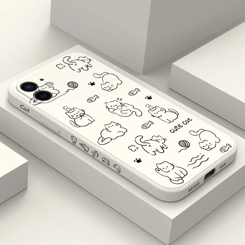 

Play Simple Cat Phone Case For iPhone 12 11 X XR XS 8 7 SE2 Pro Max Plus Mini Liquid Silicone Soft Cover