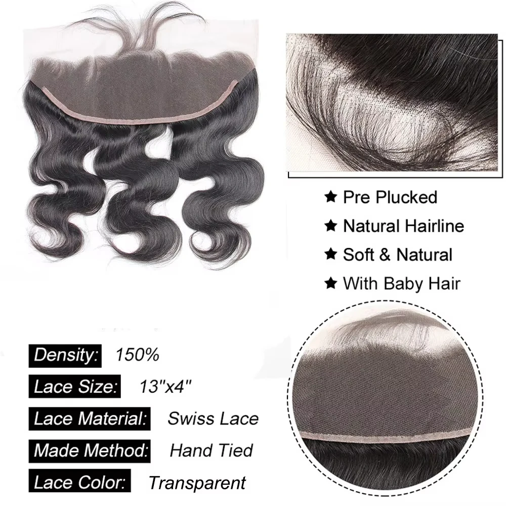 Body Wave 13X4 Lace Closure Brazilian Virgin Human Hair Preplucked 13X6 Transparent Lace Front Closure Human Hair For Women