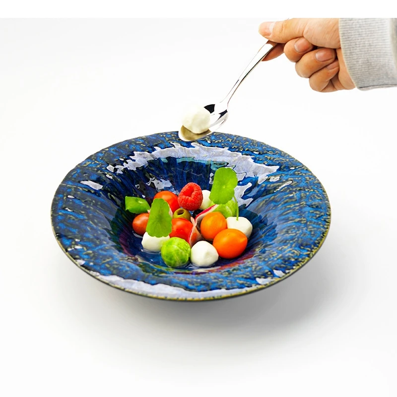 

Blue Dining Plate Hotel Restaurant Main Dish Steak Food Decoration Ceramic Dessert Home Kitchen Tableware