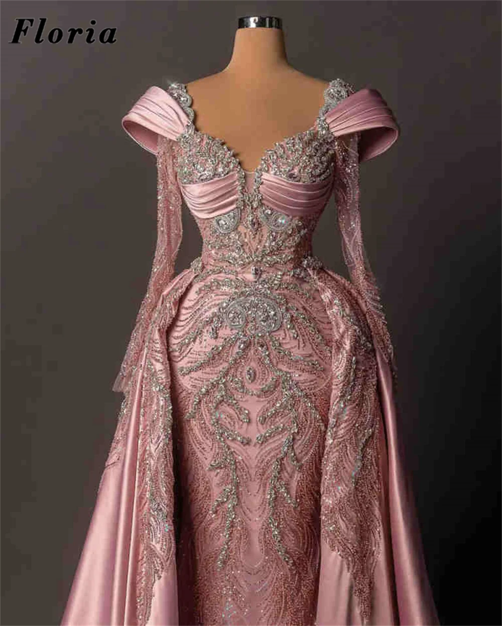 

Elegant Beading Prom Dresses With Detachable Skirt Customized Cape Long Sleeves Women Evening Dress Engagement Party Gowns Robe