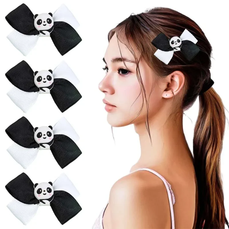 

ncmama 2Pcs Cute Panda Hair Bow Clips Lovely Panda Bow Hairpin for Women Girl Black White Ribbon Barrettes Hair Accessories Gift