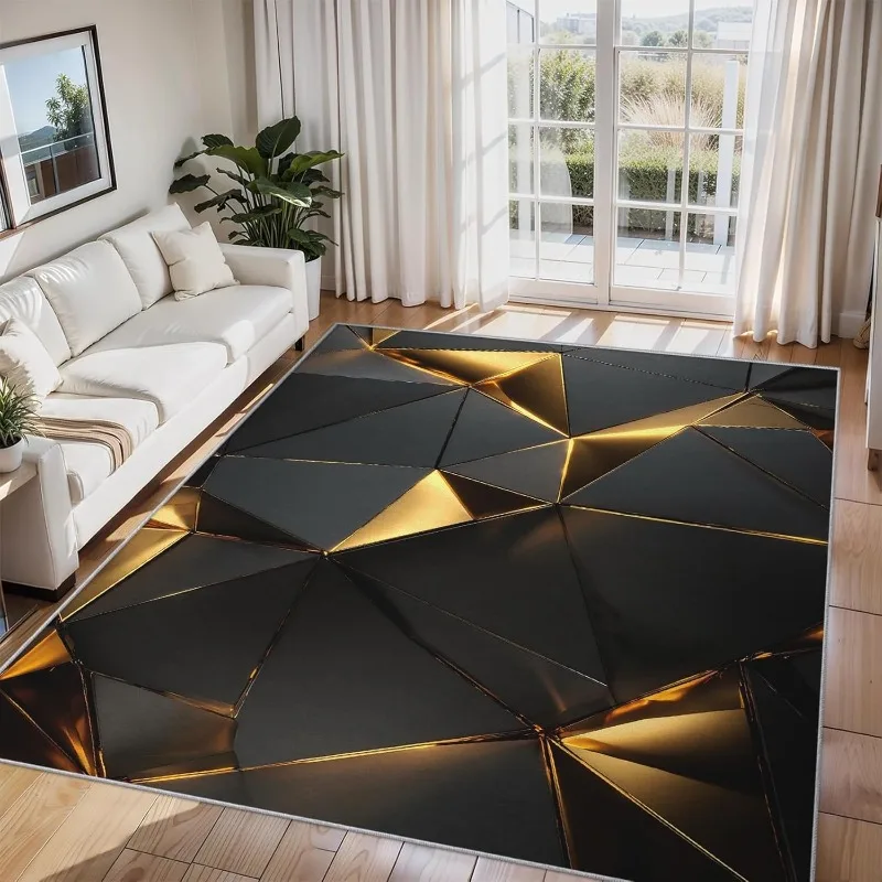 3D Optical Illusion Illuminated Geometric Carpet Modern Home Decor Rug Non-Slip Soft Floor Mat for Living Room Bedroom Hallway