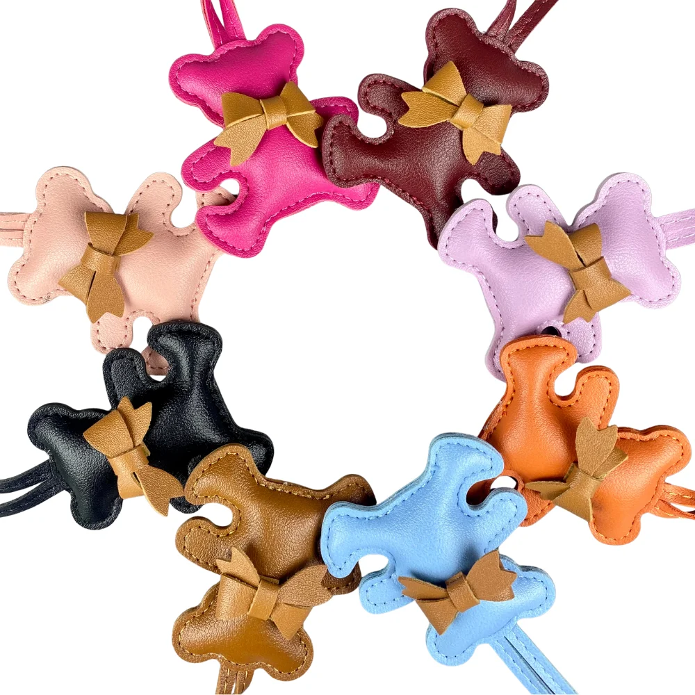 Adorable Leather Bear Keychain - Cute Bow Tie, 8 Colors, Multi-Pack for Bag Charms-PU Leather-Perfect Gift For Women/Kids