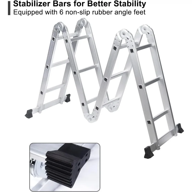 330lb 12.5ft Multi Purpose Aluminum Extension 7 in 1 Folding Step Ladder Foldable Lightweight Scaffold Ladder