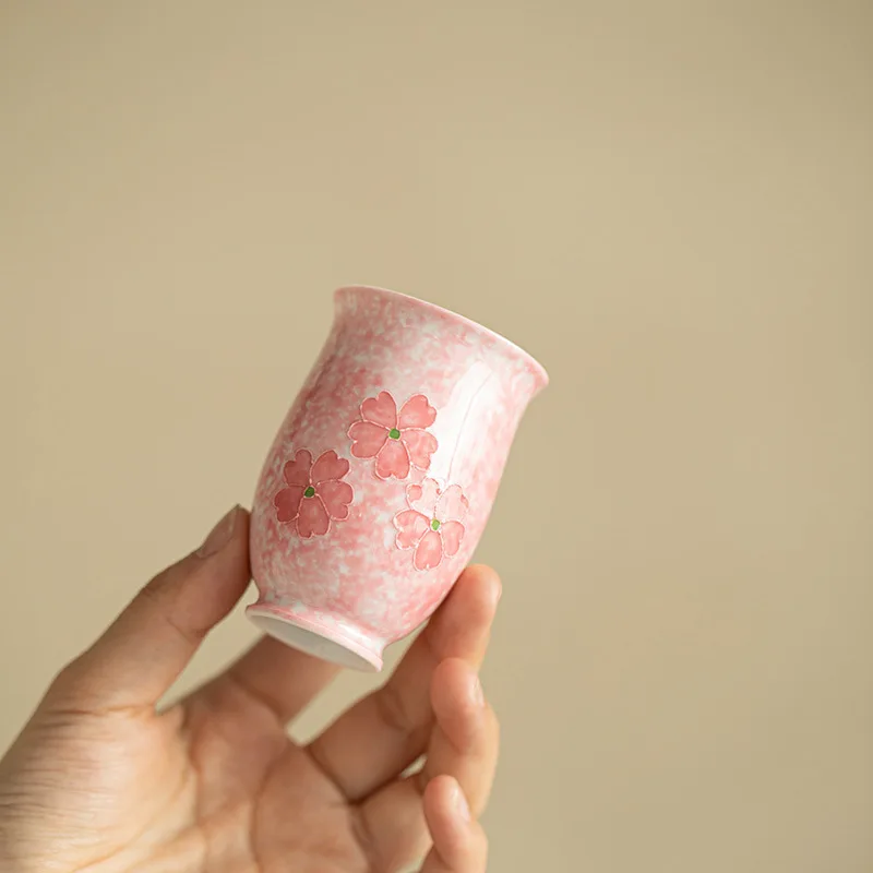 Taza de té de flor de cerezo japonesa pintada a mano pura, juego de té de cerámica, taza de fragancia, taza de presentador, taza de degustación de té, alta