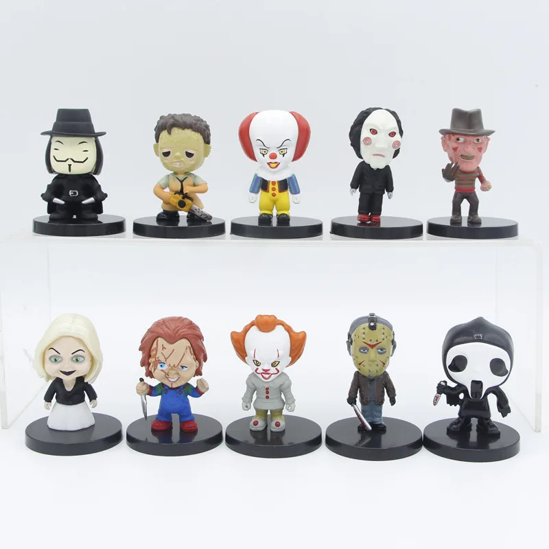 Palhaço chucky pvc ação figura, série horror, presente do Dia das Bruxas, modelo colecionável, 5cm, 10 pcs/set