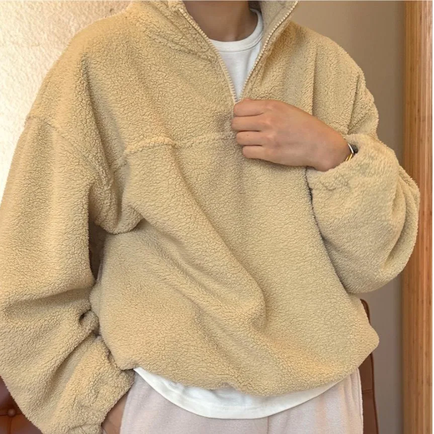 Chic automne hiver col zippé décontracté Sweat-shirt Fce chaud polyvalent vêtements d'extérieur pour plus jeune recherche rétro Design Sense