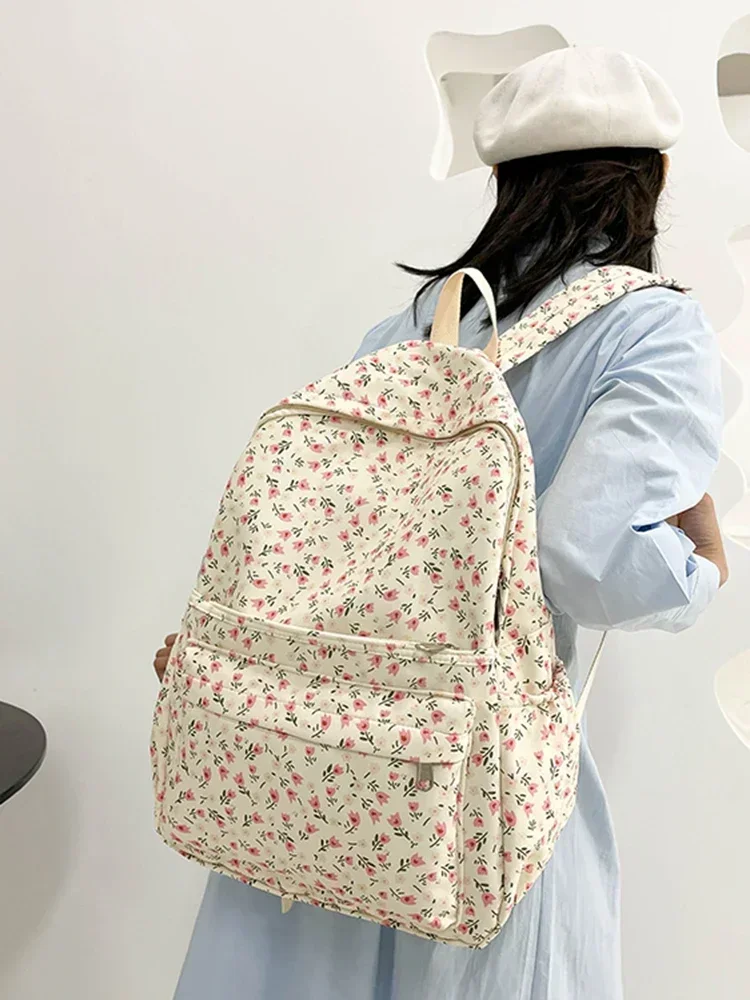 2023 New Women's Fashion Flower Backpack Waterproof Nylon Backpack Youth High Capacity Student Schoolbag Travel Bag