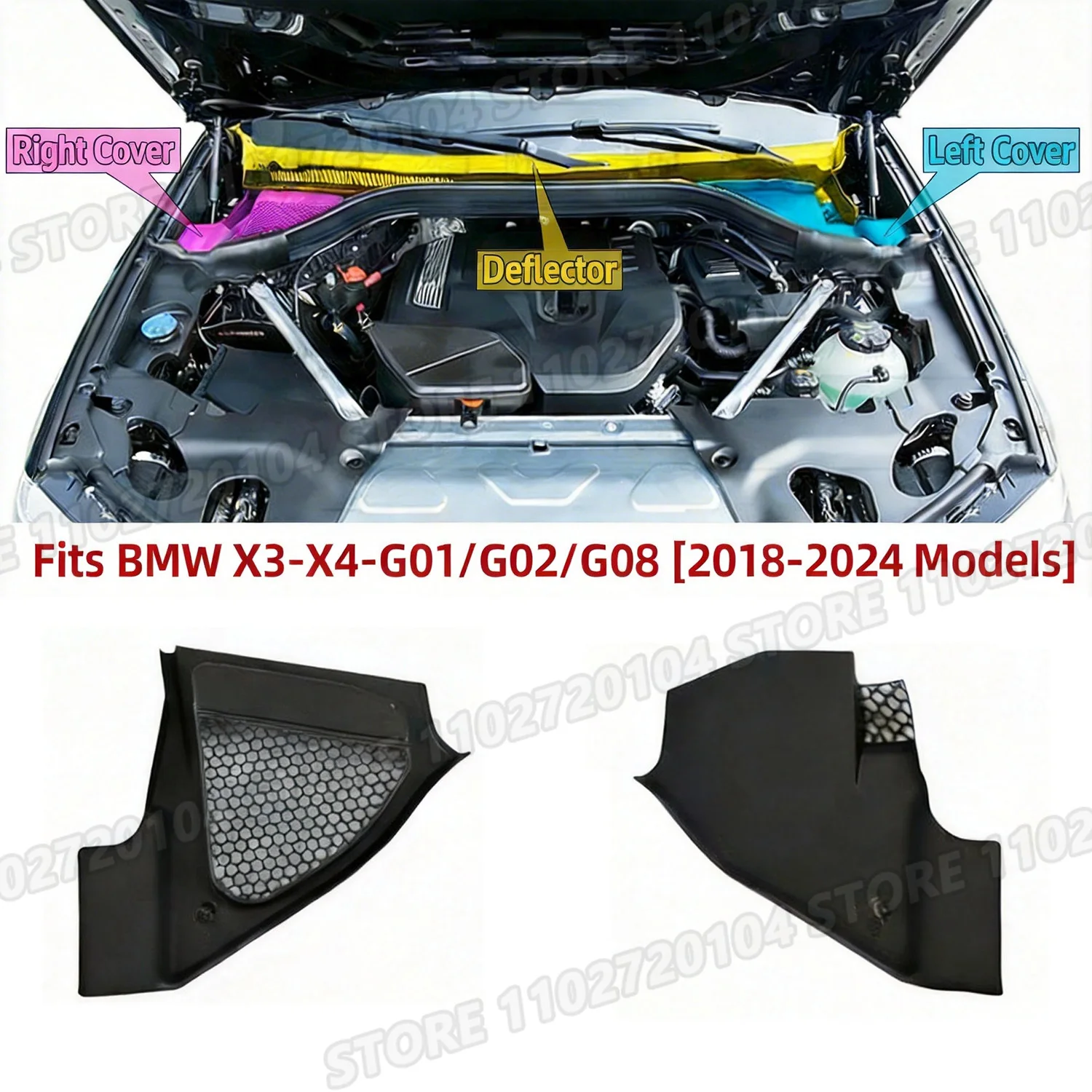 

Декоративная накладка на передний уплотнитель стеклоочистителя для BMW X3 X4 X3M X4M (G01 G02 G08 F97 F98) 2018-2024 гг., артикулы 51717399017, 51717399018