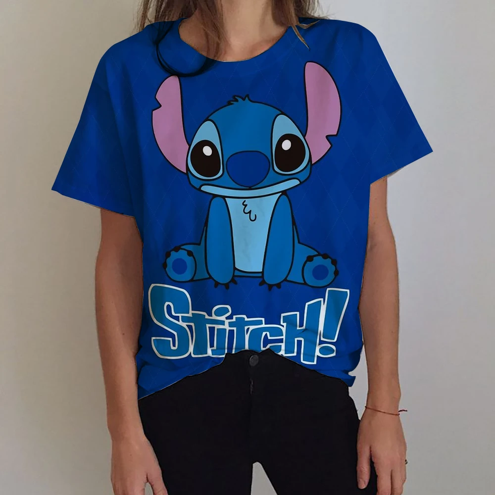 كارتون لطيف ليلو غرزة المرأة تي شيرت Kawaii الجرافيك قصيرة الأكمام تي شيرت 2025 الصيف الشارع الشهير طباعة Y2k الملابس القمم #1