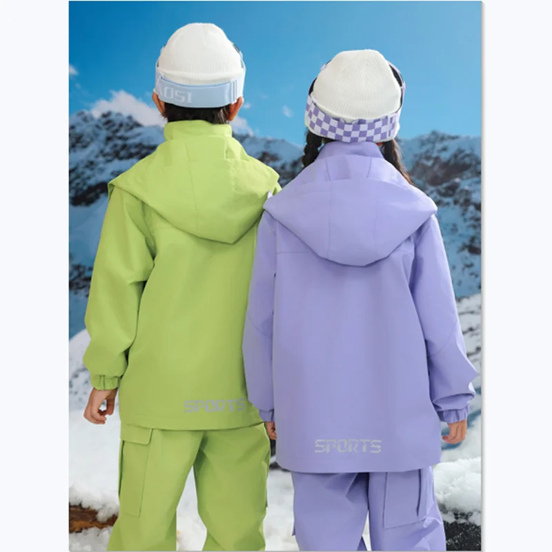 Abbigliamento da sci per bambini Vestito da assalto caldo a tre prove per ragazza da ragazzo Studenti Stormsuit Giacca da neve da viaggio all'aperto Pantaloni sportivi