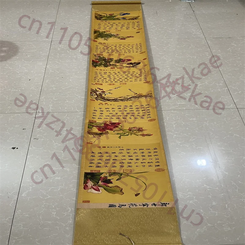 

China Ancient Picture Paper,Flower and bird painting,Lang Shining's Flower and Bird Painting, Long Scroll Paintin