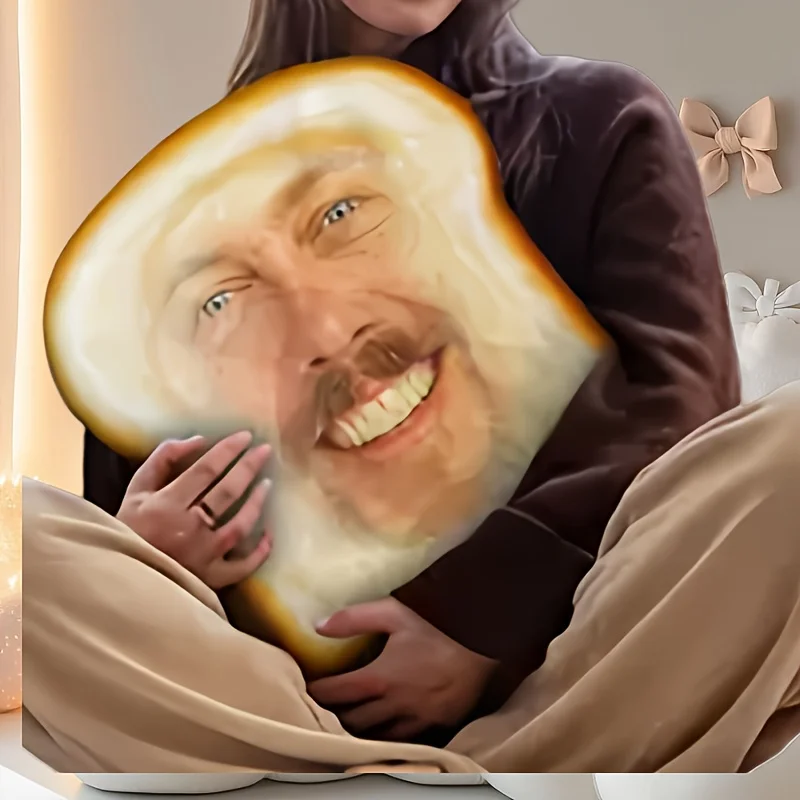 Customized Photo Toast Pillow with Personalized and Realistic Facial Design, Soft Polyester Knit Mixed Color Birthday Father's