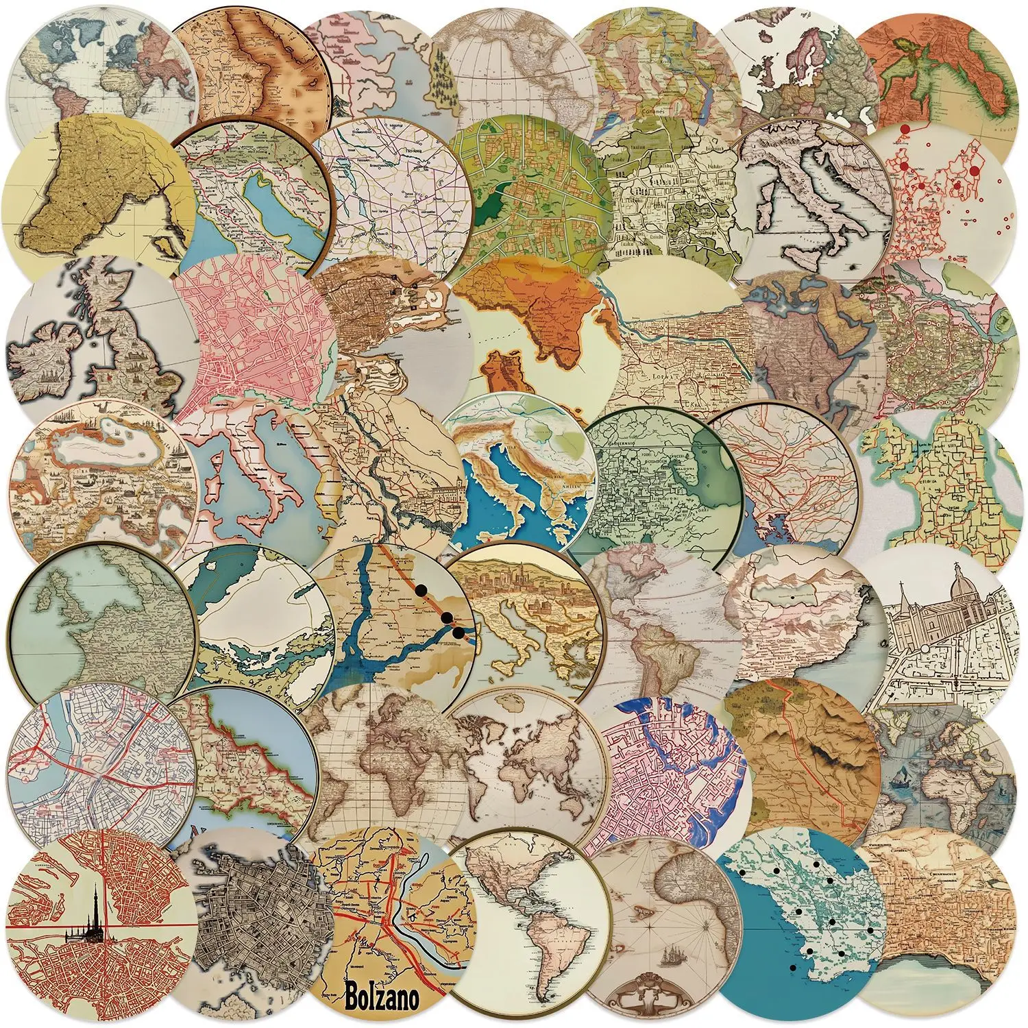

50 retro maps graffiti borderless stickers DIY decorative mobile phone case refrigerator skateboard waterproof PVC stickers