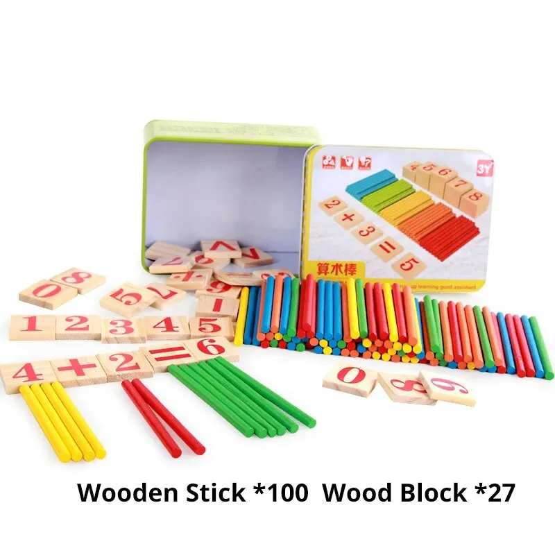 1 Set Kids Preschool Toys Montessori Counting Sticks Rods With Iron Box Math Education For Boys And Girls