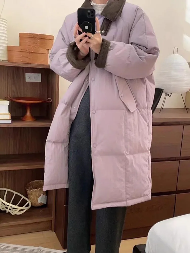 Winter Down Coat Women Parkas Long Patchwork Thicken Warm Loose Casual Pocket Coats Korean Winter Fashion Female Parkas