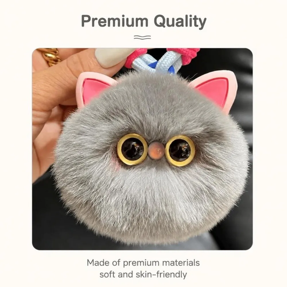 Portable Braided Hand Rope Cat Keychain Faux Rabbit Fur Soft Bag Charm Cartoon Kawaii Key Holder Car Key Decor
