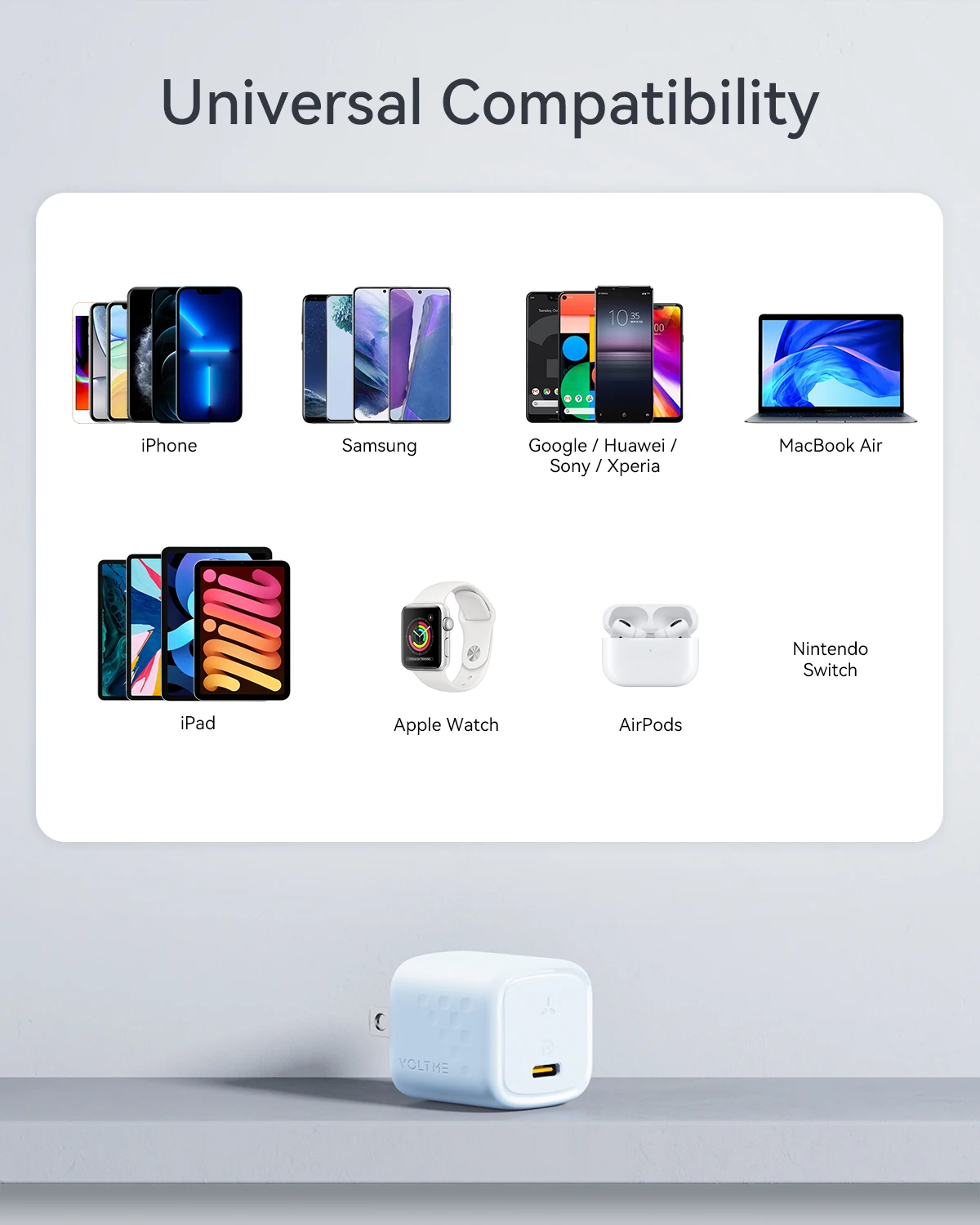 VOLTME 30W GaN Charger USB Type C Fast Charger PD 3.0 Mini Portable Adapter For iPhone 15 14 13 12 Pro Xiaomi Huawei Samsung