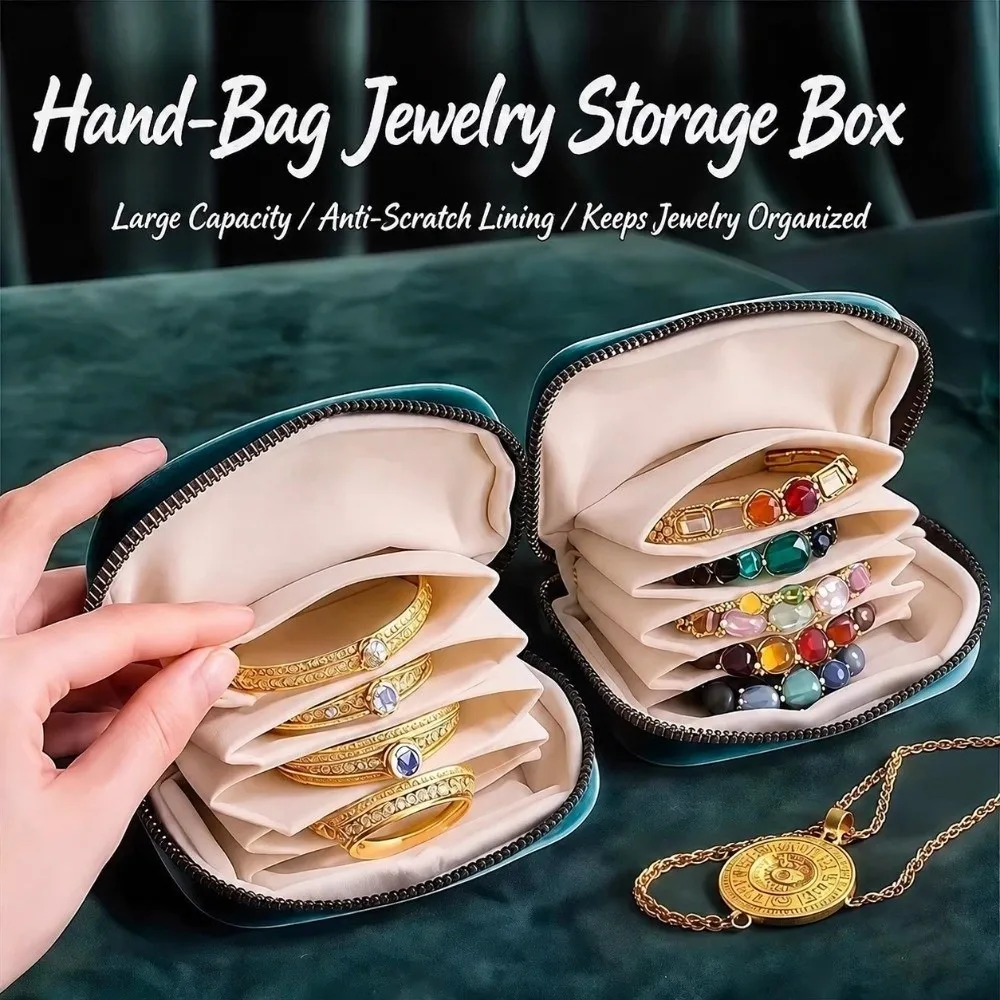 6-Layer Velvet Travel Jewelry Pouch Dustproof Multi-Compartment Portable Zippered Storage Bag Multifunctional Luxury
