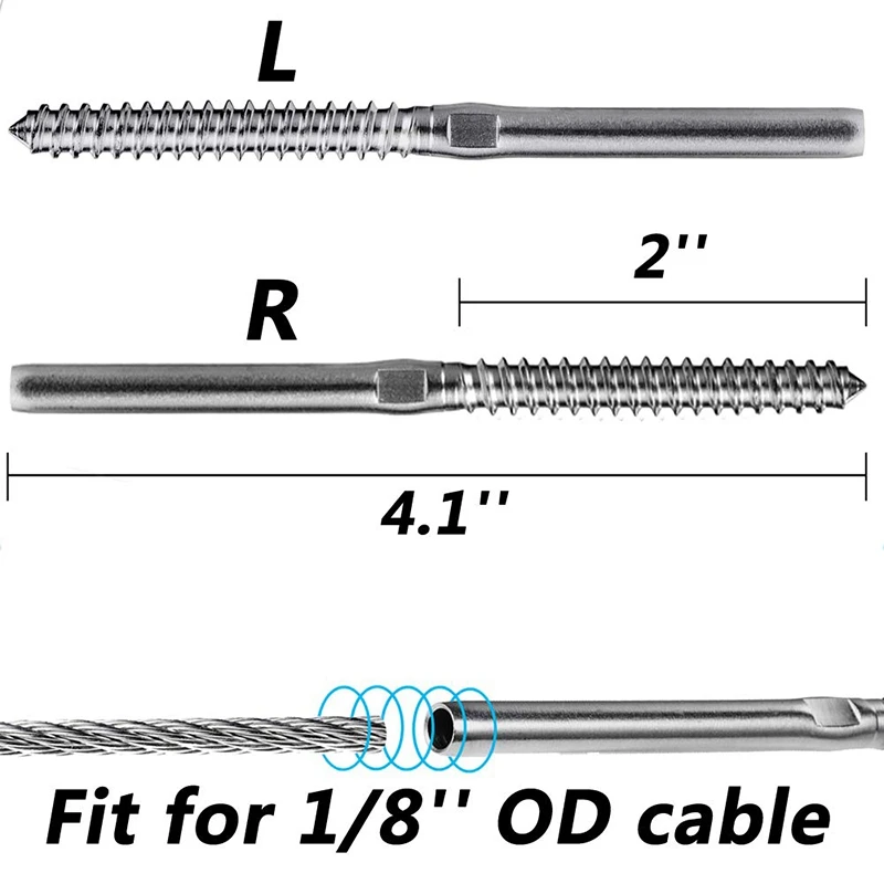 ABGG-30Pcs Swage Lag Screws Left & Right For 1/8 Inch Cable Railing System Stair Deck Wood Post Balusters Decking Hardware