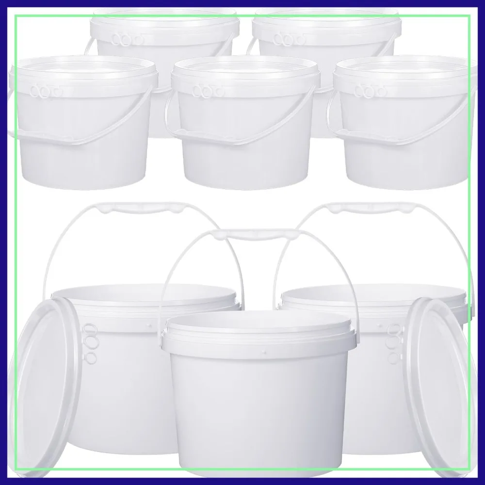 

8 Pack 2 Gallon Plastic Buckets with Lids and Handles Heavy Duty Food Grade Storage Containers White