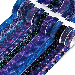 12 Rolls Masking Washi Tape Cool Space Solar System Party Handbook Label Sticker for Scrapbooking Album Planner Diary Journal