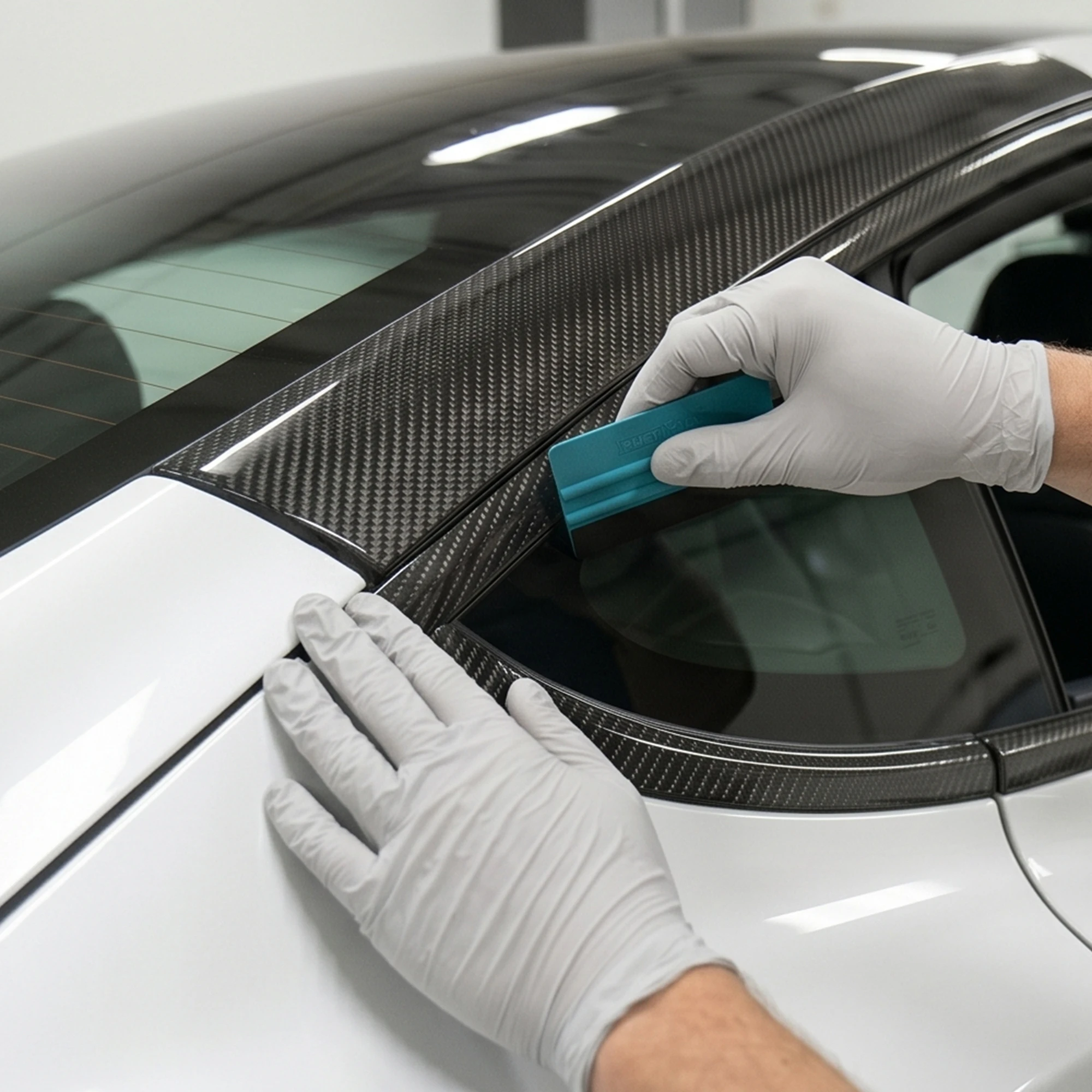 Glänzende PET 6D Carbonfaser Schwarze Auto-Fensterrahmen-Dekorfolie Vinyl Auto-Farbwechsel-Dekorationsfolie Luftblasenfrei – Detail 7