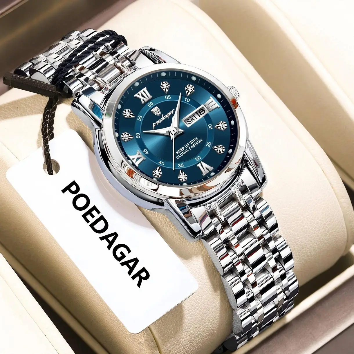 POEDAGAR Luxury Women Wristwatch Waterproof Luminous Date Week Women's Watches Stainless Steel Elegant Dress Quartz Ladies Watch