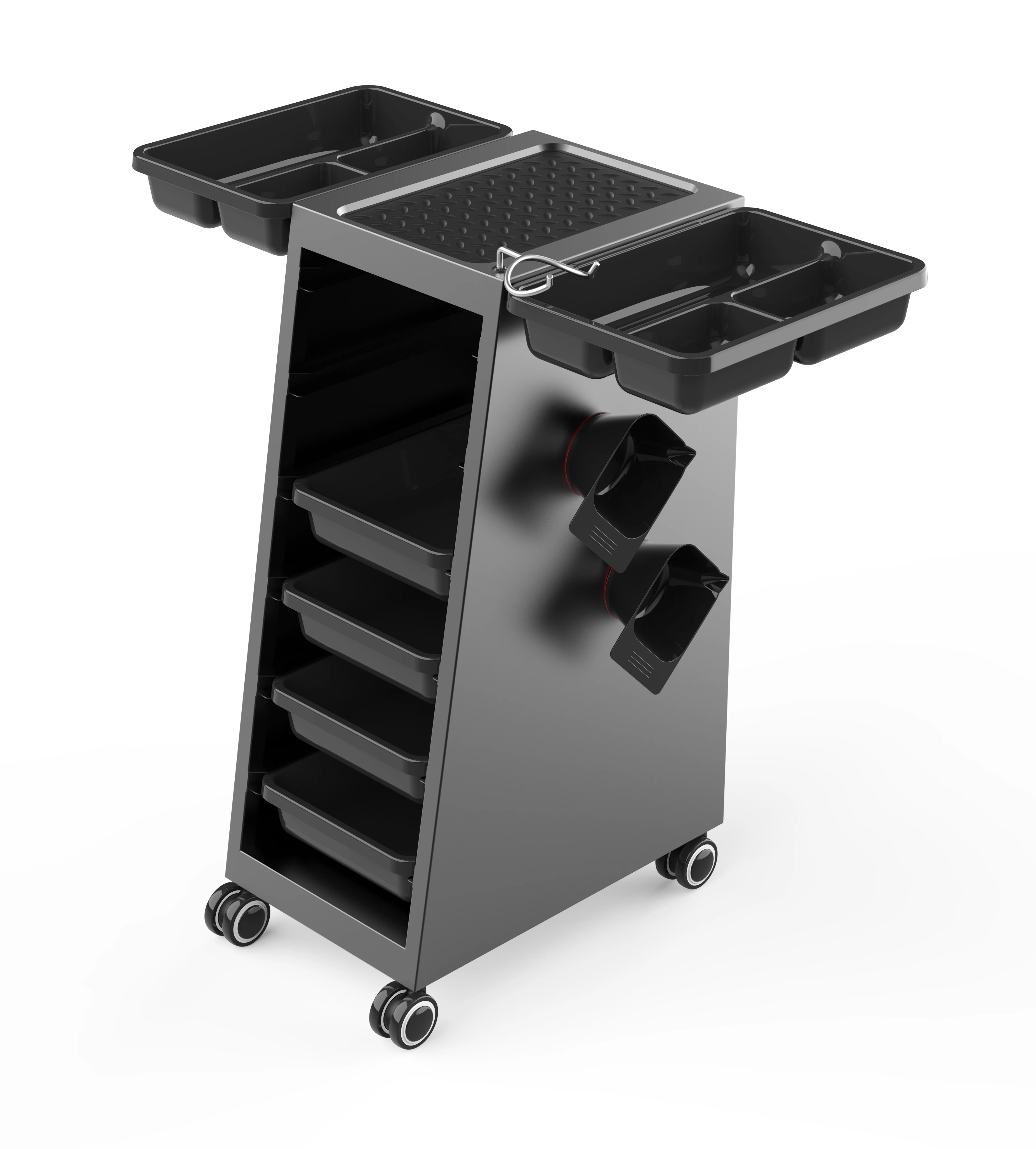 &c Deluxe Metal Trolley with Powder Coated Cabinet - Scratch Proof, Heat-Resistant Silicone Top & 6 Removable Trays