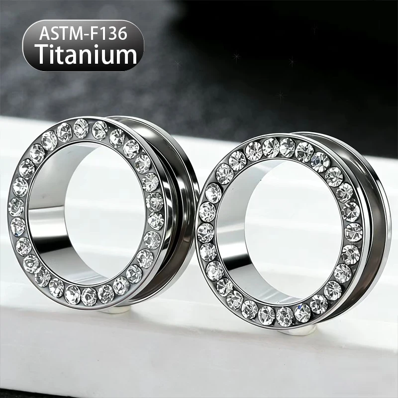 36Pcs /lot Titanium CZ Ear Gauges Tunnels 6-16mm Single Flare Ear Stretching Kit Unisex Body Piercing Jewelry For Festival Rave