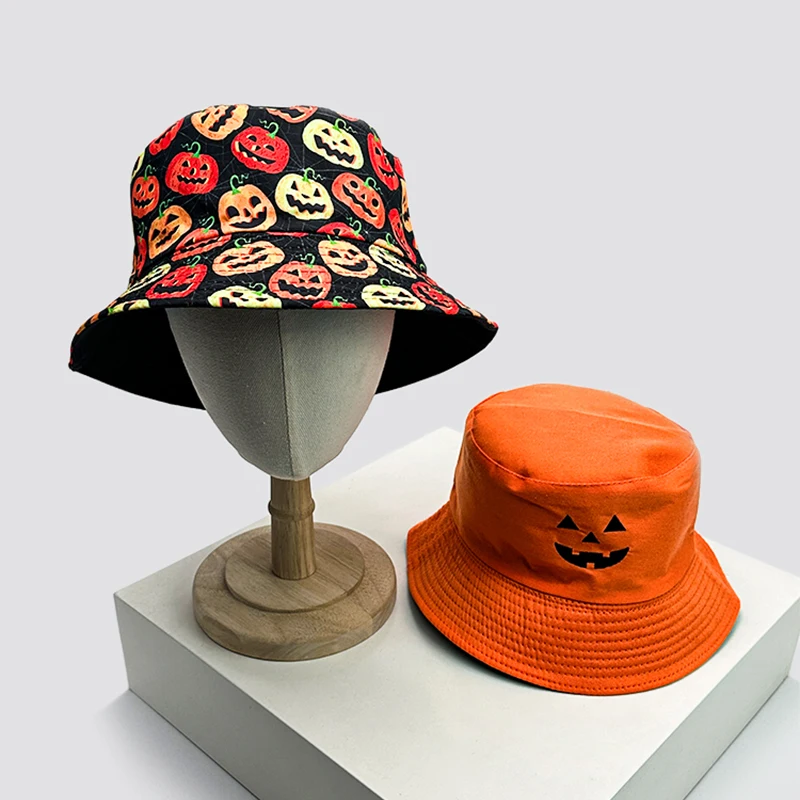 

New Unisex Halloween Elements Graffiti Pumpkin Bucket Hats Sunshade Double Sided Wearable Versatile Fisherman Caps Fashion Funny