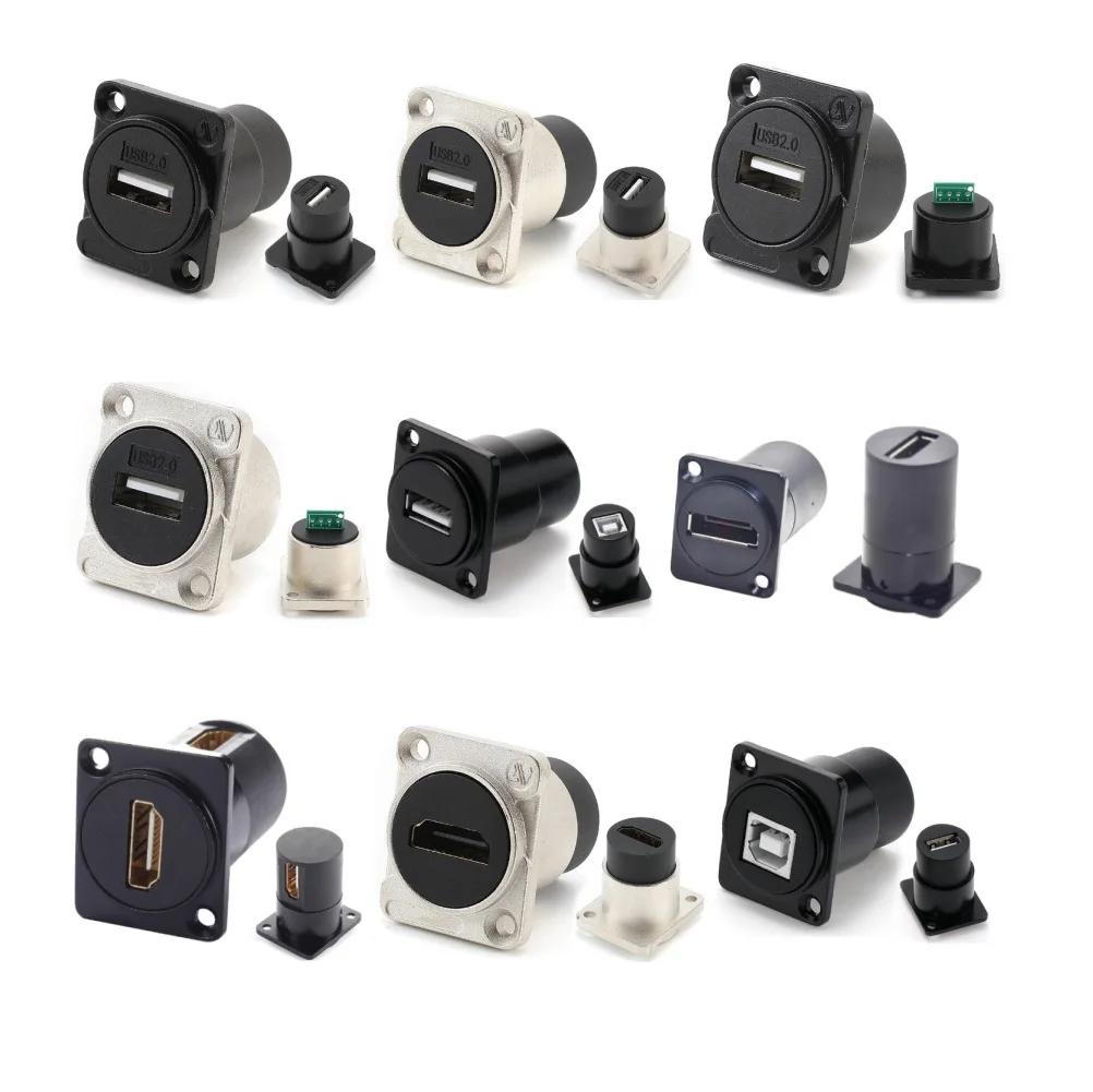 

screw mount d type chassis usb2.0a usb2.0b hdmi-compatible dp1.2 connector Zinc alloy panel wall mount extender adapter