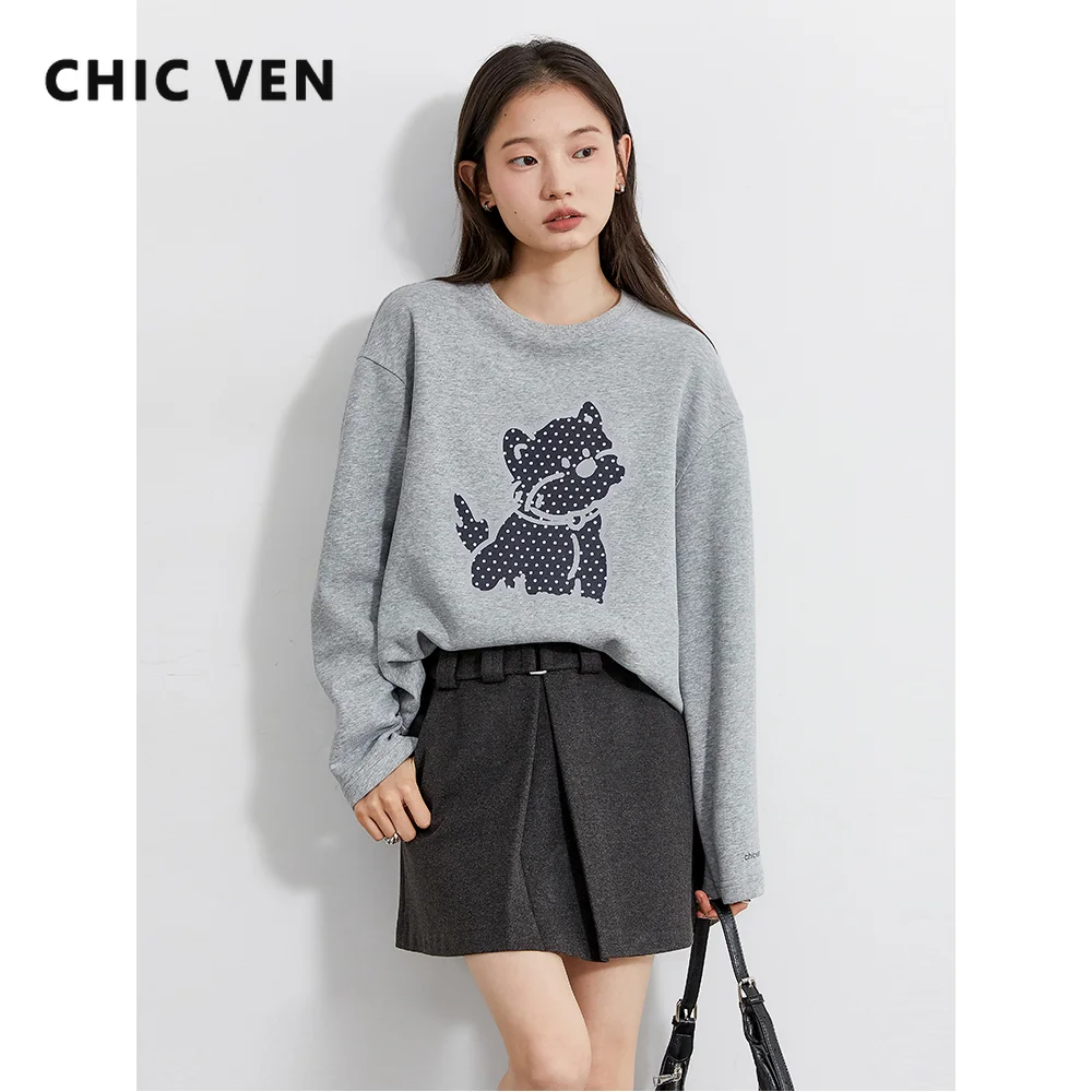 

CHIC VEN новые женские футболки, свободные повседневные футболки с животными в горошек, женский топ с длинными рукавами, пуловер, осень-зима 2025
