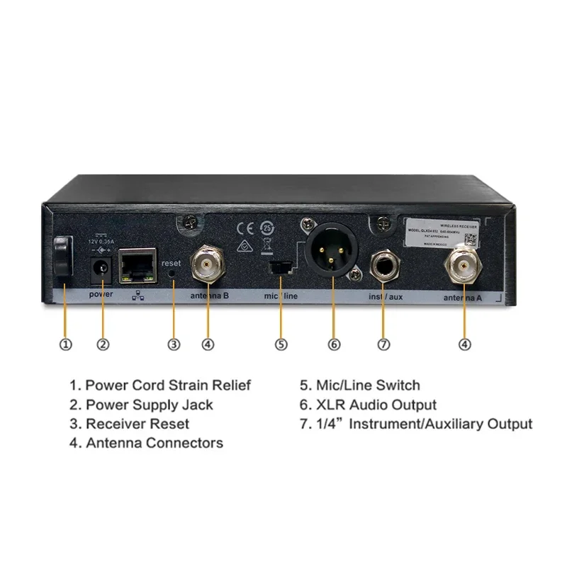 NEW QLXD4 UHF True Diversity Rechargeable Dynamic Microphone Lapel System for Live Performance, Broadcasting, Conferences - Blac