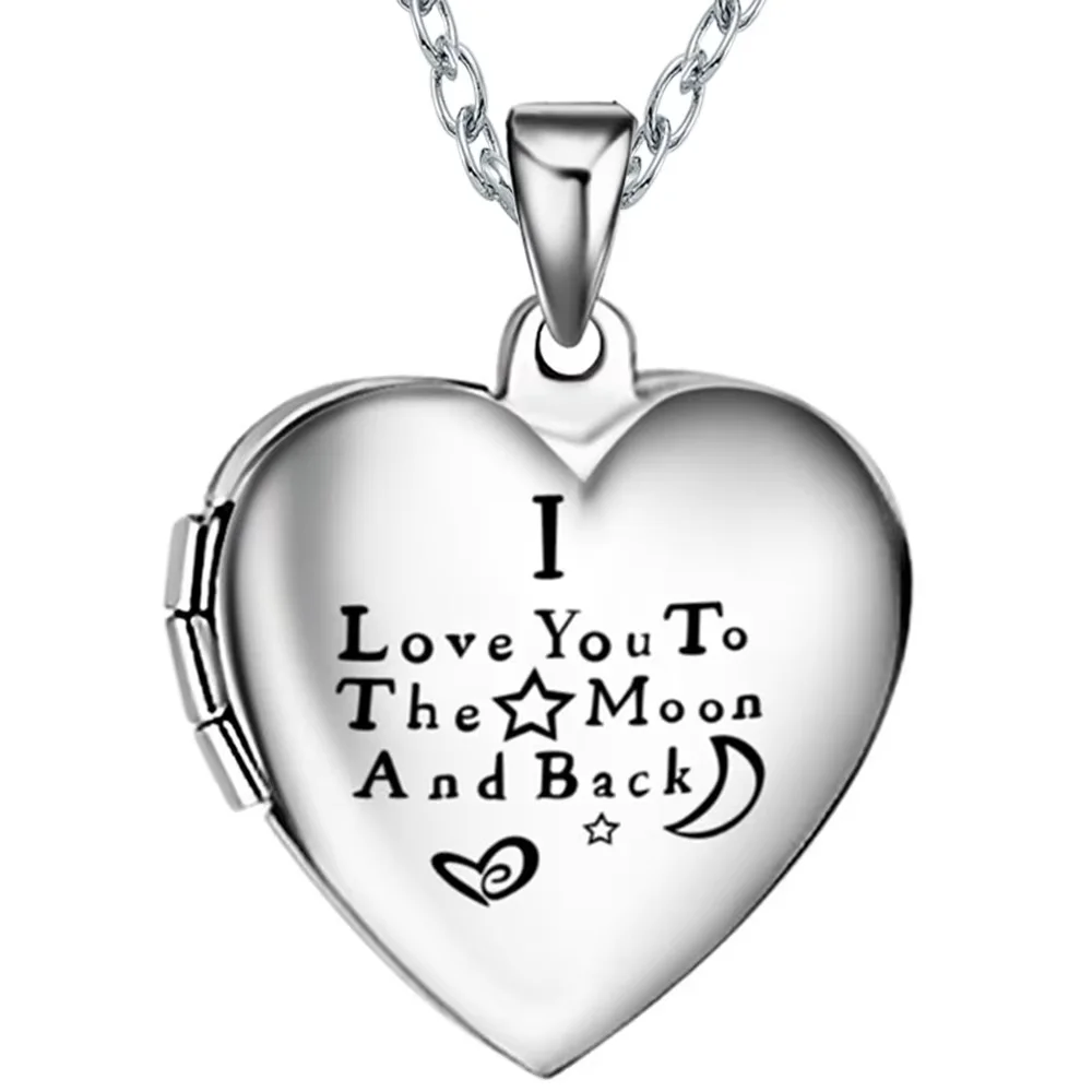 Stainless Steel I Love You To The Moon And Back Customizable Photo Picture Memory Locket Pendant Necklace Jewelry Gift For Lover