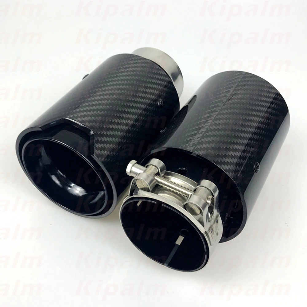 1 Piece Exhaust Muffler Glossy Black Carbon Fiber 170mm Length Exhaust Tip M Logo Black Stainless Steel for BMW Muffler