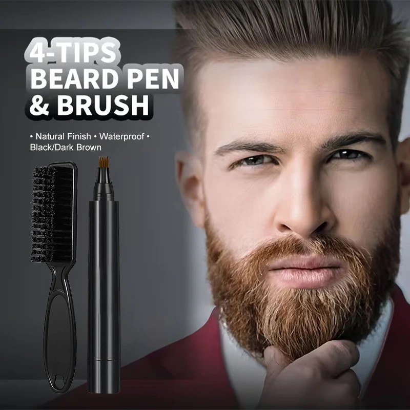 Instant Beard Filler Pen With Brush Comb Disposable Waterproof Moustache Beard Coloring Pen Filling Enhancer Hair Beard Stuffing