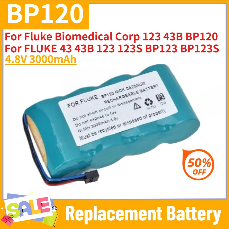 BP120 Battery for Fluke Biomedical Corp 43 123 43B 123S BP120 BP123 BP123S High Quality Replacement Battery 4.8V 3000mAh