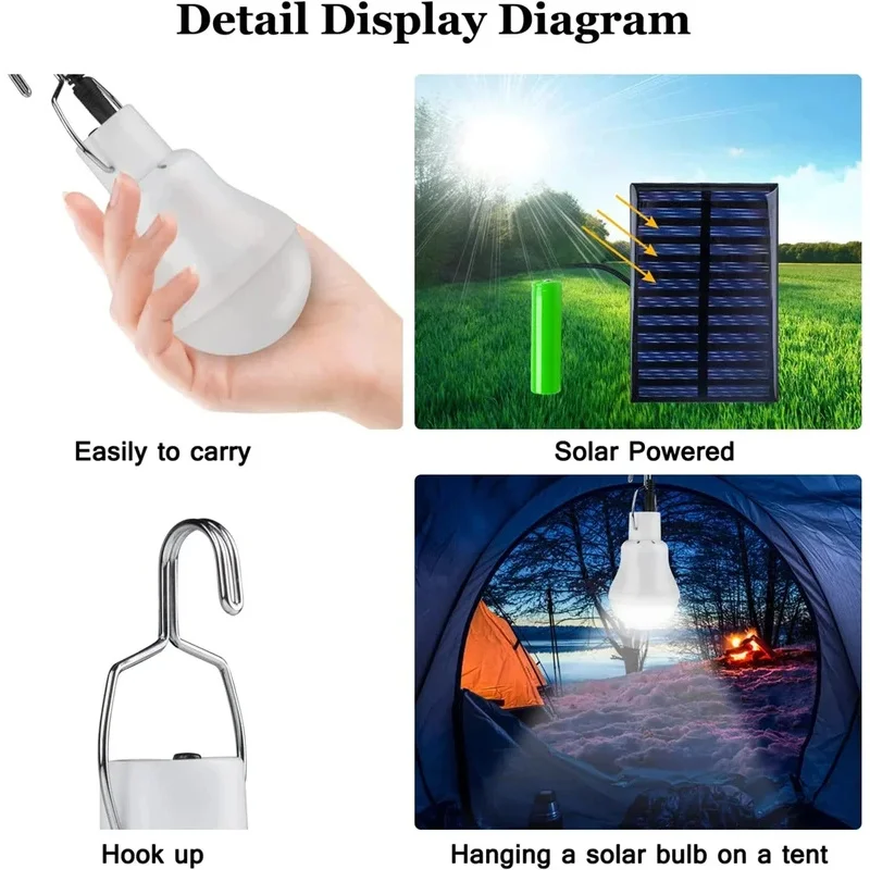 Lámpara alimentada, bombilla Led portátil, luces recargables para tienda de campaña, pesca nocturna, Panel de energía de emergencia, luz solar