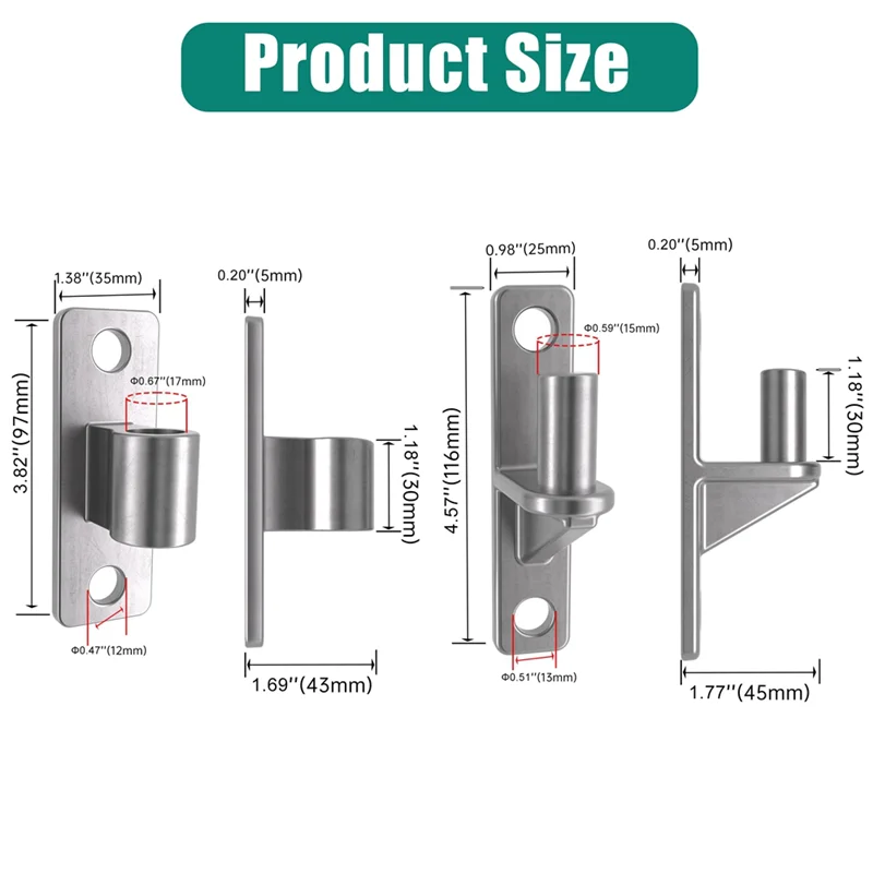 Dobradiças de portão ABMH, dobradiça de portão de aço inoxidável 304, pino resistente de 5/8 de uma peça, para portões agrícolas, suporte de carga de até 600 libras