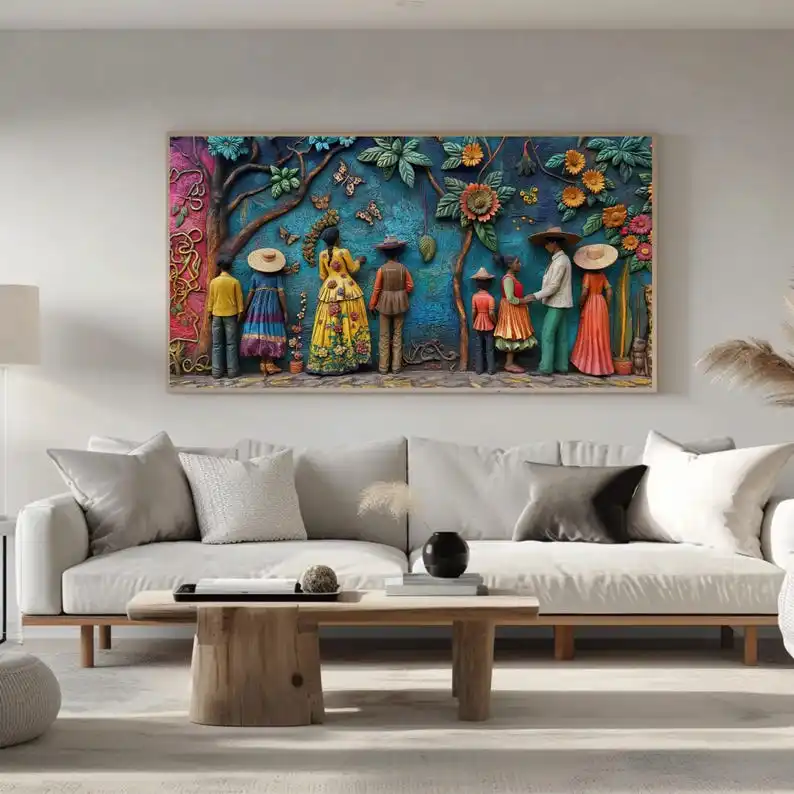 

2D/Flat Large Modern Mexican Style Canvas Wall Art - Frameless Mexico Cultural Wall Art - Unique Mexican Artwork for Home Decor