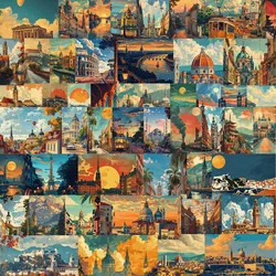 50PCS Retro Landscape Painting Graffiti Stickers DIY Phone Guitar Laptop Notebook Suitcase Cup Waterproof Sticker Kids Toy