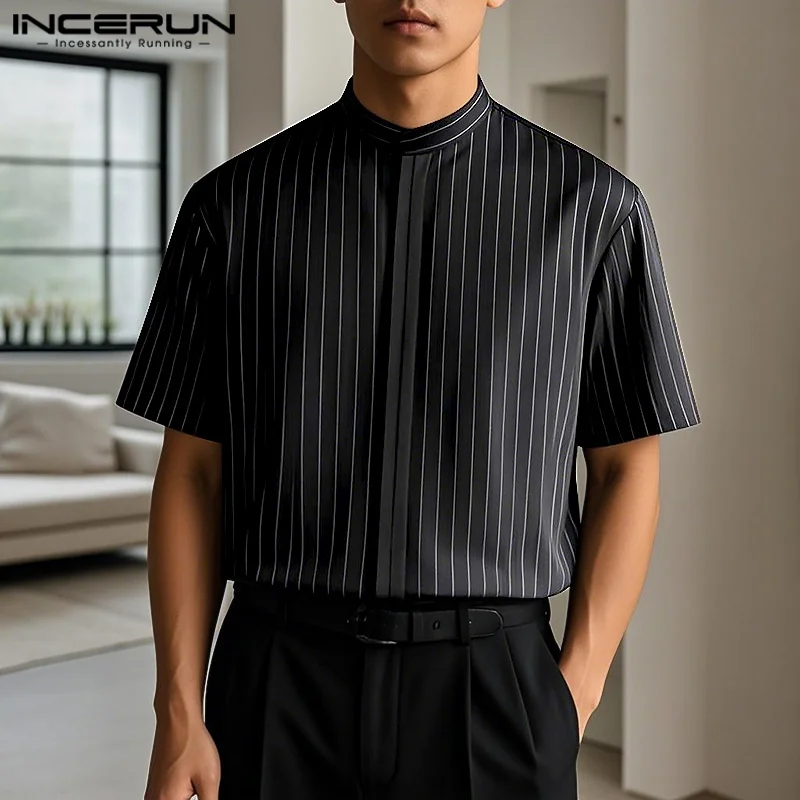 

Short Sleeve Men Shirts INCERUN Fashion Stripe Shirt Casual Tops Streetwear Men's Clothing Loose Summer Shirt Oversize S-5XL