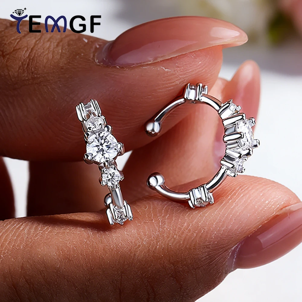 

TEMGF Full Moissanite Clip Earrings for Women S925 Sterling Silver Ear Jewelry Hip Hop Party Shiny Fashion Item